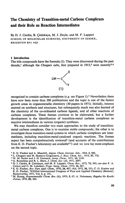 The chemistry of transition-metal carbene complexes and their role as reaction intermediates