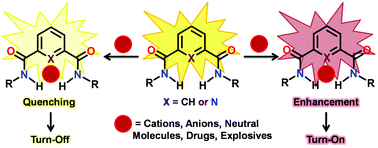 Graphical abstract: Dipicolinamide and isophthalamide based fluorescent chemosensors: recognition and detection of assorted analytes