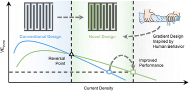 Graphical abstract: In-plane gradient design of flow fields enables enhanced convections for redox flow batteries