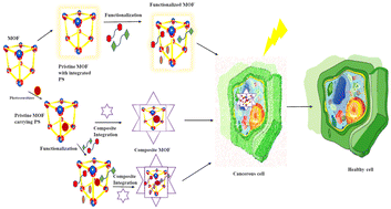 Graphical abstract: Metal organic frameworks in photodynamic therapy of cancer: functional roles of active metal centres and integrated and loaded photosensitizers in the framework