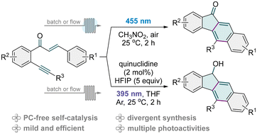 Graphical abstract: Self-photocatalysis with multiple activities: divergent synthesis of benzo[b]fluorenones and benzo[b]fluorenols from enone-ynes