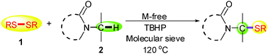 Graphical abstract: TBHP-mediated oxidative thiolation of an sp3 C–H bond adjacent to a nitrogen atom in an amide