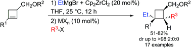 Graphical abstract: Zirconocene catalyzed diastereoselective carbometalation of cyclobutenes
