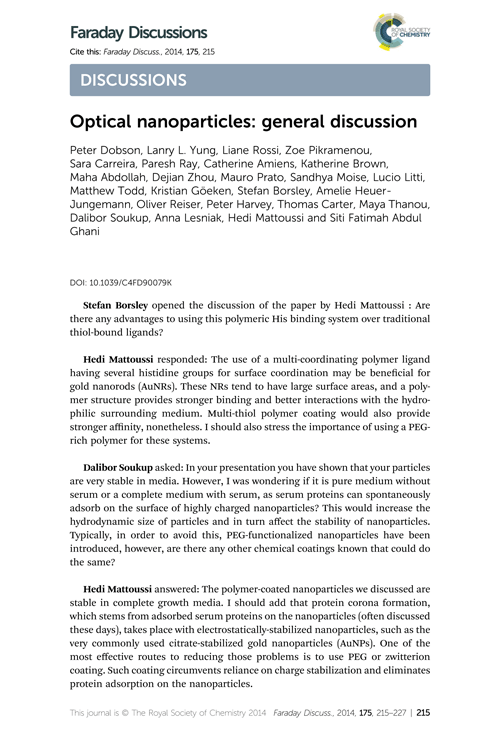 Optical nanoparticles: general discussion