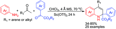 Graphical abstract: A one pot three-component reaction for the preparation of dihydroquinolines with two different ketones and aromatic amines