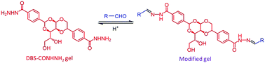 Graphical abstract: In situ aldehyde-modification of self-assembled acyl hydrazide hydrogels and dynamic component selection from complex aldehyde mixtures