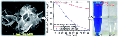 Graphical abstract: Microscale flower-like magnesium oxide for highly efficient photocatalytic degradation of organic dyes in aqueous solution