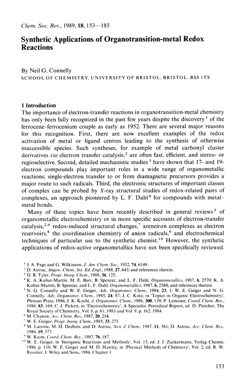 Synthetic applications of organotransition-metal redox reactions
