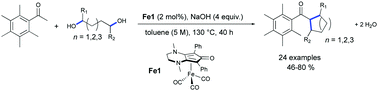 Graphical abstract: A phosphine-free iron complex-catalyzed synthesis of cycloalkanes via the borrowing hydrogen strategy