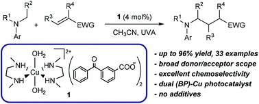 Graphical abstract: Alkylation of the α-amino C–H bonds of anilines photocatalyzed by a DMEDA-Cu-benzophenone complex: reaction scope and mechanistic studies