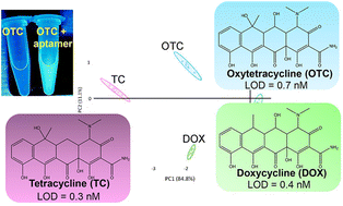 Graphical abstract: An aptamer array for discriminating tetracycline antibiotics based on binding-enhanced intrinsic fluorescence
