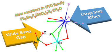 Graphical abstract: Pb2Ga3F6(SeO3)2X3·2H2O (X = Cl, Br): two new HTO-type members exhibiting large NLO effects mediated by ionic mixing and substitution strategies