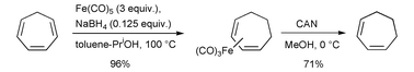 Graphical abstract: Reductive complexation of cycloheptatrienes by iron pentacarbonyl and catalytic sodium borohydride