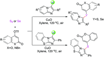 Graphical abstract: Copper-catalyzed chalcogenation of imidazoheterocycles with sulfur/selenium powder and coumarinyl triflates