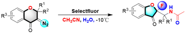 Graphical abstract: Metal-free aminofluorination of α-diazo 2H-benzopyran-4-one: convenient access to β-fluoramides