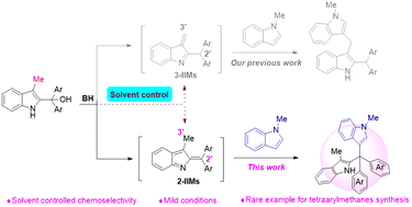 Graphical abstract: Trifluoroethanol promoted formal nucleophilic substitution of indol-2-yl diaryl methanol for the synthesis of tetraarylmethanes