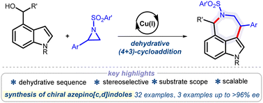 Graphical abstract: Copper-catalyzed (4+3)-cycloaddition of 4-indolylcarbinols with aziridines: stereoselective synthesis of azepinoindoles