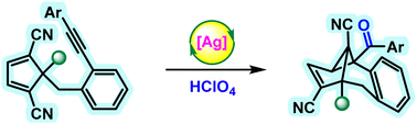 Graphical abstract: Ag(i)-catalyzed diastereoselective oxidative cyclopropanation of prochiral alkyne-tethered 1,3-dicarbonitriles