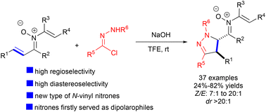 Graphical abstract: Synthesis of pyrazoline-derived N-vinyl nitrones through an unexpected selective [3 + 2] cycloaddition