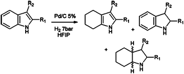 Graphical abstract: Hexafluoroisopropanol: a powerful solvent for the hydrogenation of indole derivatives. Selective access to tetrahydroindoles or cis-fused octahydroindoles