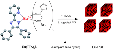 Graphical abstract: Polyurethane-based Eu(iii) luminescent foam as a sensor for recognizing Cu2+ in water