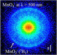 Graphical abstract: Photodissociation of permanganate (MnO4−) produces the manganese dioxide anion (MnO2−) in an excited triplet state