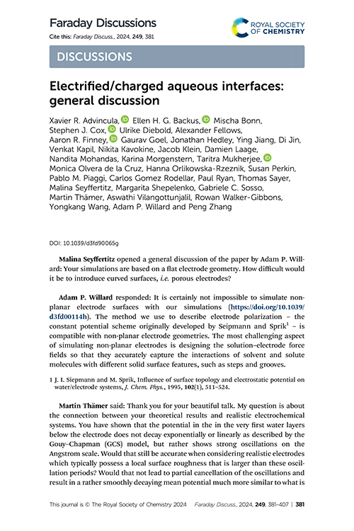 Electrified/charged aqueous interfaces: general discussion