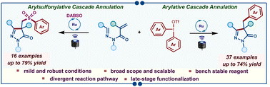 Graphical abstract: Photoredox-catalyzed arylative and aryl sulfonylative radical cascades involving diaryliodonium reagents: synthesis of functionalized pyrazolones