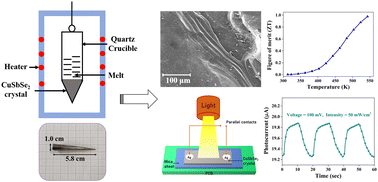 Graphical abstract: Growth of a CuSbSe2 single crystal by the Bridgman technique and its utility as a photodetector and thermoelectric material