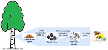 Graphical abstract: Synthesis of high-performance multifunctional electrode material using sweetwood lignin as a precursor