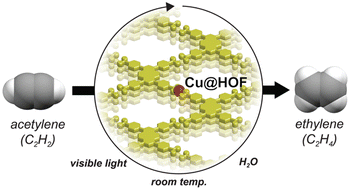 Graphical abstract: Photocatalytic semi-hydrogenation of acetylene to ethylene in water powered by a copper-functionalized hydrogen-bonded organic framework