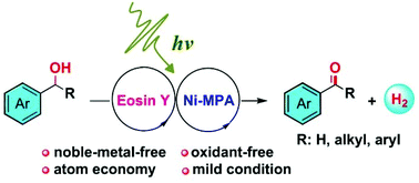 Graphical abstract: Visible light-catalytic dehydrogenation of benzylic alcohols to carbonyl compounds by using an eosin Y and nickel–thiolate complex dual catalyst system