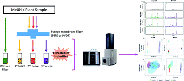 Graphical abstract: Extractable impurities from fluoropolymer-based membrane filters – interference in high-throughput, untargeted analysis