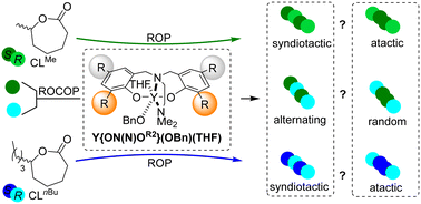 Graphical abstract: Ring-opening (co)polymerization of chiral seven-membered lactones mediated by achiral yttrium catalysts: insights into the catalyst stereocontrol by mass spectrometry