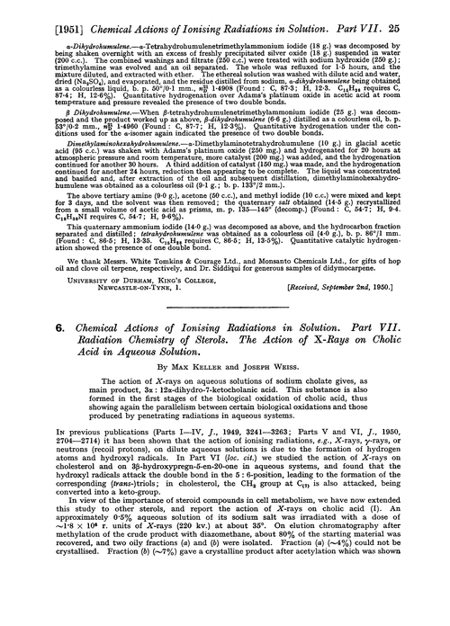 6. Chemical actions of ionising radiations in solution. Part VII. Radiation chemistry of sterols. The action of X-rays on cholic acid in aqueous solution