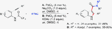 Graphical abstract: Palladium-catalyzed cyclization of o-alkynyltrifluoroacetanilides followed by isocyanide insertion: synthesis of 2-substituted 1H-indole-3-carboxamides