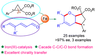 Graphical abstract: Iron-catalyzed cascade C–C/C–O bond formation of 2,4-dienals with donor–acceptor cyclopropanes: access to functionalized hexahydrocyclopentapyrans