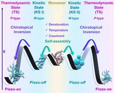Graphical abstract: Unravelling denaturation, temperature and cosolvent-driven chiroptical switching in peptide self-assembly with switchable piezoelectric responses