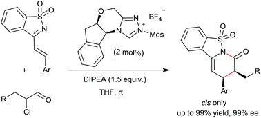 Graphical abstract: Enantioselective N-heterocyclic carbene-catalyzed synthesis of saccharine-derived dihydropyridinones with cis-selectivity