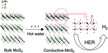 Graphical abstract: Facile fabrication of conductive MoS2 thin films by sonication in hot water and evaluation of their electrocatalytic performance in the hydrogen evolution reaction