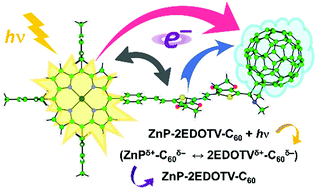 Graphical abstract: Enhanced electronic communication through a conjugated bridge in a porphyrin–fullerene donor–acceptor couple