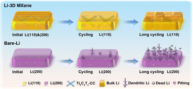 Graphical abstract: Li(110) lattice plane evolution induced by a 3D MXene skeleton for stable lithium metal anodes