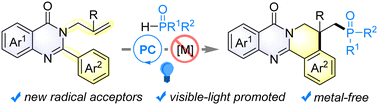 Graphical abstract: Visible-light promoted radical cascade cyclization of 3-allyl-2-arylquinazolinones for the synthesis of phosphorylated dihydroisoquinolino[1,2-b]quinazolinones