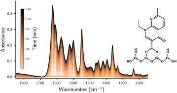 Graphical abstract: Investigating nalidixic acid adsorption onto ferrihydrite and maghemite surfaces: molecular-level insights via continuous-flow ATR-FTIR spectroscopy