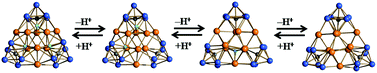 Graphical abstract: Structural rearrangements induced by acid–base reactions in metal carbonyl clusters: the case of [H3−nCo15Pd9C3(CO)38]n− (n = 0–3)