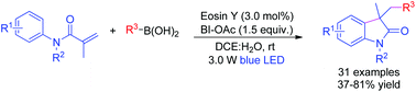 Graphical abstract: Visible-light-induced deboronative alkylarylation of acrylamides with organoboronic acids