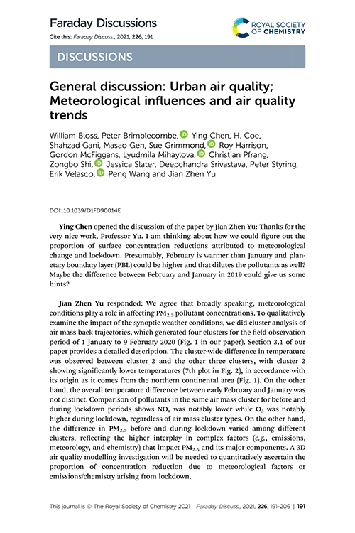 General discussion: Urban air quality; Meteorological influences and air quality trends