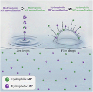 Graphical abstract: Effect of wettability on microplastic aerosolization via film and jet drops ejected from bursting bubbles