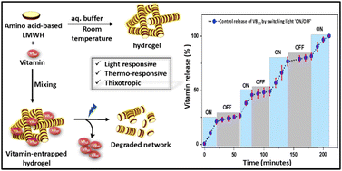 Graphical abstract: A light responsive single amino acid-based supramolecular hydrogel for photo-controlled vitamin release