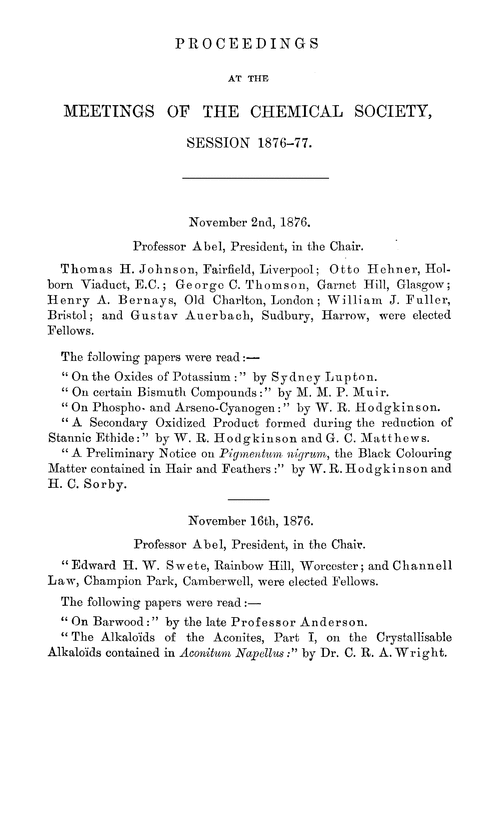 Proceedings at the Meetings of the Chemical Society